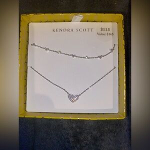 BNIB Kendra Scott Silver Ari Heart Necklaces Set of 2 $145